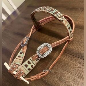 Horse Tack - New Turquoise Chocolate Aztec Western Headstall Short Cheeks